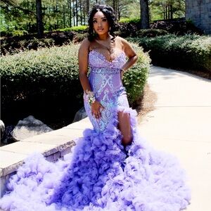 Stunning Purple Gown with Ruffled Train